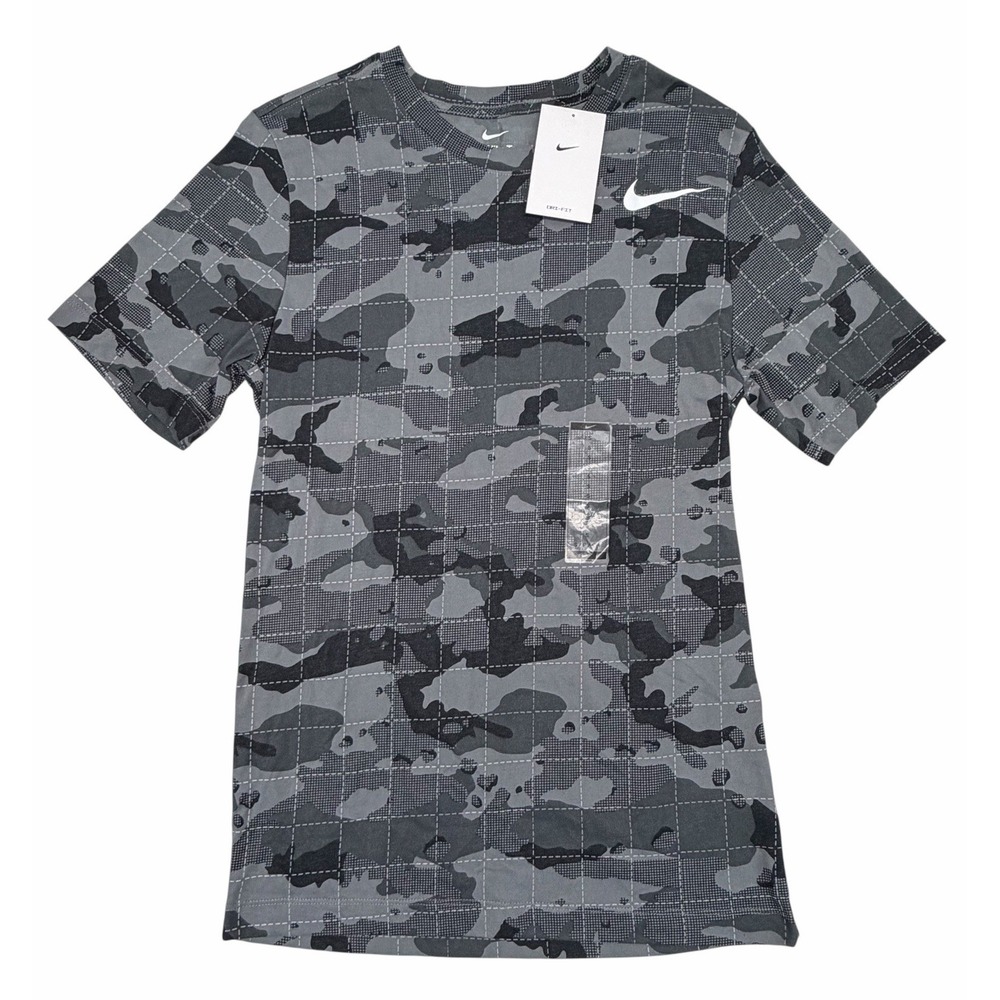 Nike Mens Dri Fit Camo T-Shirt Short Sleeve Smoke Grey Athletic Activewear NEW